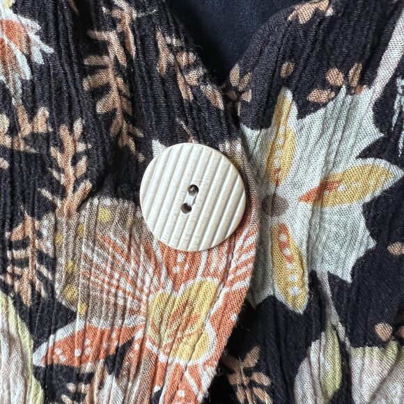 VINTAGE Sun Babies Hawaii Dress Womens Small Black Floral Patchwork Midi 90s - Picture 5 of 13